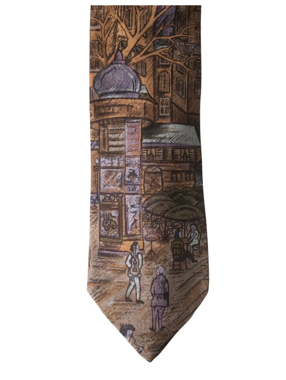 SECOURS Authentic Vintage Paris French Scenary Silk Necktie Made In Italy NWOT